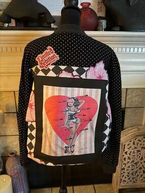 Kathryn Deene New York Black Polka Dot Graphic Bomber Jacket